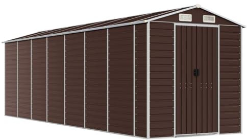 prissent Metall Gerätehaus 191x640x198 cmGeräteschuppen mit Schiebetür Geräteschrank Fahrradunterstand Blechhütte Metallschrank Outdoor Braun