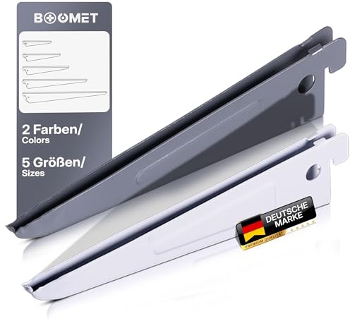 BOOMET Regalträger für Wandschienen 2-reihig · Länge: 22cm · Farbe: Anthrazit · Menge: 2 · Regalhalterung für Wandregal Metall · Regalsystem Regalwinkel
