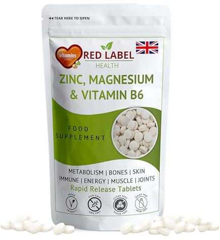 Red Label Health Zinc Magnesium and Vitamin B6 Tablets Supplements for Men & Women, Pack of 100 Tablets (3+ Months Supply), High Strength Sleep Aid, Muscle Recovery, Better Sleep, UK