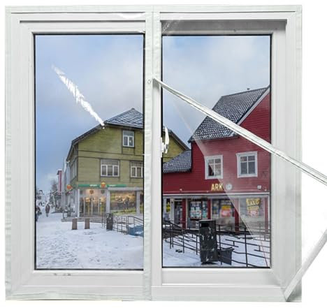 Wärmeschutzvorhang für Fenster,Transparente Winddichte Isolierfolie Kälteschutz Fensterisolierung,Isolier Schutz Vorhang,Wiederverwendbar,mit Klettverschluss,Breite x Höhe (140cm x 150cm)