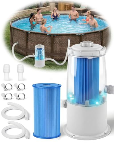 Evoio Pool Filter Pump, Pool Pumps Above Ground 1000 Gallons High Flow Rate with Running Light, 8 Hours Timing Automatic Off, Swimming Pool Filter Cartridge Pump for Above Ground Pool
