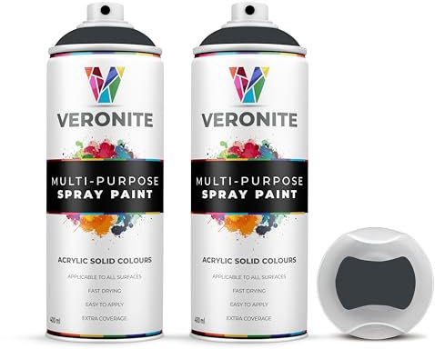 Veronite® Anthracite Grey Spray Paint 400 ml | Double Pack | Multi-Purpose | Wood, Metal, Plastic, Primer, Radiator, Furniture, Auto, Fabric | Excellent Coverage & Adhesion | RAL 7016
