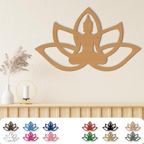 Namofactur Buddhafigur-Holz-Wandschild für Meditation, Zuhause und Büro | In verschiedenen Farben wählbar und mit Befestigungsmaterial – spirituelle Deko für Wohnraum, Schlafzimmer oder Büro