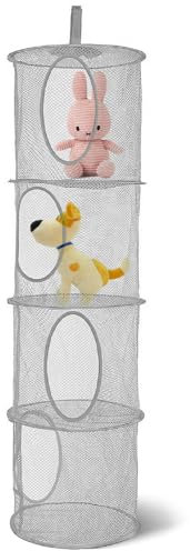 LoNinLoAn Hängende Mesh Aufbewahrungstasche mit 4 Fächern - Faltbare Netz Hängeaufbewahrung für Spielzeug & Kleine Kleidung