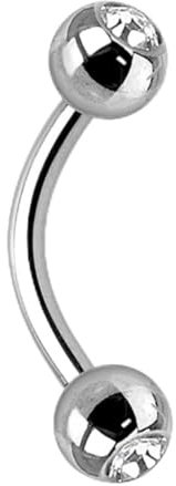 Piersando Banane Piercing Stab Augenbrauenpiercing aus Titan Außengewinde Implantatqualität mit Kristall 1,2mm x 12mm x 3mm