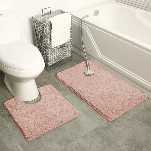 XXIUDEE Rutschfeste Badematten, maschinenwaschbar, wasserabsorbierend, schnell trocknend, Badewannenteppich, WC-Vorleger, Duschteppich, Bodenmatten, 80 x 50 cm, Rosa, 2 Stück