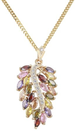 JASKFG Crystal & Gemstone Leaf Pendant Necklace for Women, 18K Gold Plated Chain (17.32), Nature Inspired Jewelry with Spring Clasp，Gold