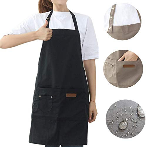 Schürzen, Arbeitsschürze, verstellbare Latzschürze mit Tasche, extra lange Bänder for Frauen und Männer, professionelle Küchenschürze, Baumwoll-Canvas-Schürze for Koch, Restaurant, Café(Black)