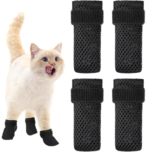 JEYORZY 4 Pièces Bottes Anti-Rayures pour Chat et Chien, Chaussures Antidérapantes, Housses Réglables en Maille pour Petits Chiens, Protection des Pattes - M