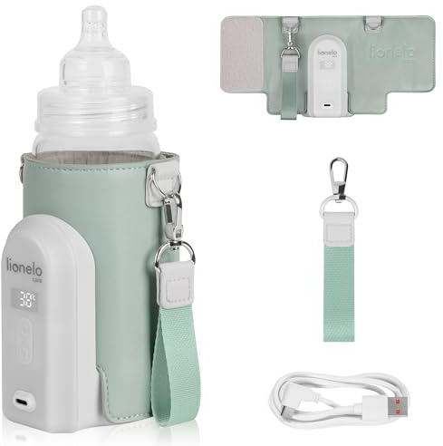 LIONELO Thermup Go Evo Tragbarer Babyflaschenwärmer, hält Flüssigkeiten warm, 5 Betriebstemperaturen von 38 bis 50o C, USB-C Aufladung, bis zu 9 Stunden Betrieb, LCD Display