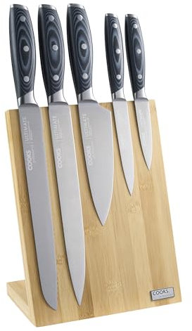 Cooks Professional Ultimate 5 Piece Knife Set with Magnetic Bamboo Knife Block & Micarta Handles | Satin Finish Stainless-Steel Blades | Home Kitchen Paring, Utility, Chef, Bread & Carving Knives