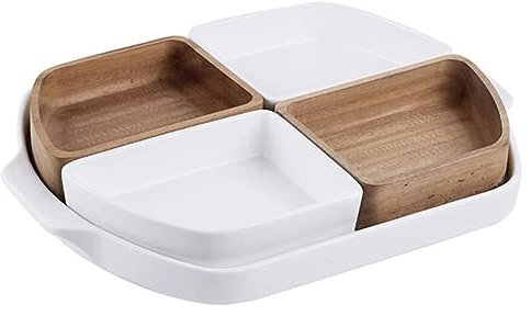 Geteiltes Trockenobsttablett aus Holz, Serviertablett mit Fach, Servierbehälter für Süßigkeiten und Nüsse, Vorspeisentablett, Snackschale, Dessert-Servierplatte für Obst, Pistazienkerne, weiß