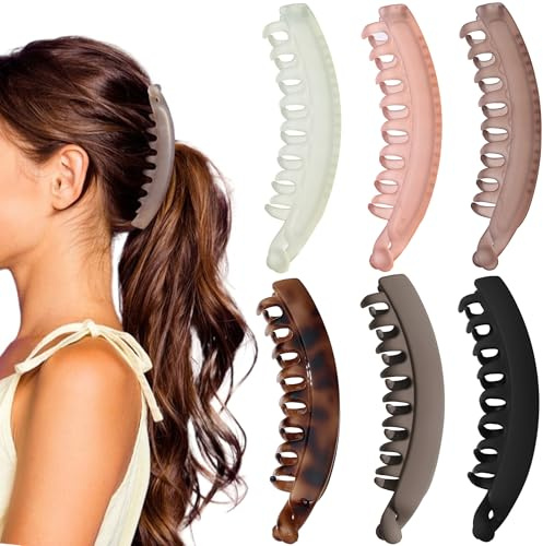 6 Stück Banane Clip Vintage Bananenspange Bananenklammer Dünnes Feines Dickes Haar Banana Hair Clip für Damen