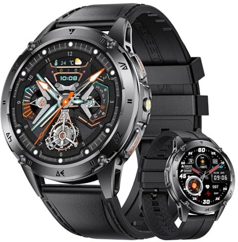 LIGE Smartwatch Herren 1.43''AMOLED Touchscreen/530 mAh Akku Sportuhr Herren mit Taschenlampe/110+ Sportmodi,IP68 Wasserdicht Fitnessuhr mit 24/7 Herzfrequenz,Schlafmonitor für Android iOS