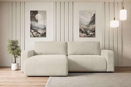 ALTDECOR Ecksofa mit Schlaffunktion und Bettkasten Corner Sofa Eckcouch Couch L-Form universal, Links/rechts Schlafcouch Ausziehbar Wohnlandschaft Schlafsofa KLEEA-L - 247x143x83cm Beige