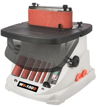 BOKA 2-in-1 Spindel- und Bandschleifer WS-100D, oszillierender Kantenschleifer mit 450W, Schleifband 100 x 610 mm, 5 Schleifhülsen, 0–45° verstellbarer Tisch, Holzschleifmaschine für Werkstatt & DIY