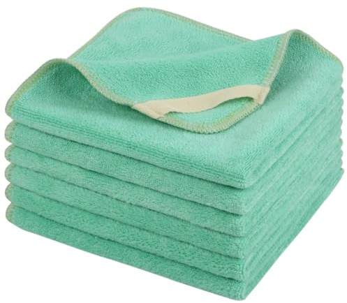 SINLAND 6 Stück Gesichtstücher Waschbar Abschminktücher 30 x 30 cm Grün | Mikrofaser schnelltrocknende Waschlappen saugfähig Gesichtsreinigungstücher weiches Make up Entferner Tücher wiederverwendbar