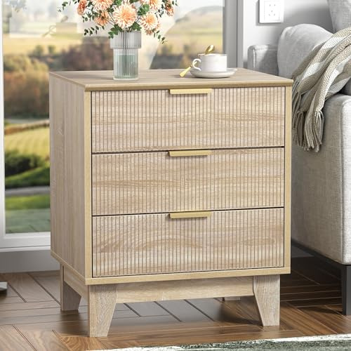 Yvsevnr Nachttisch, Nachtschrank Holz 3 Schubladen, Landhausstil Nachtkommode, Telefontisch Nachtschrank für Boxspringbett Sofatisch Beistelltisch für Schlafzimmer, Wohnzimmer