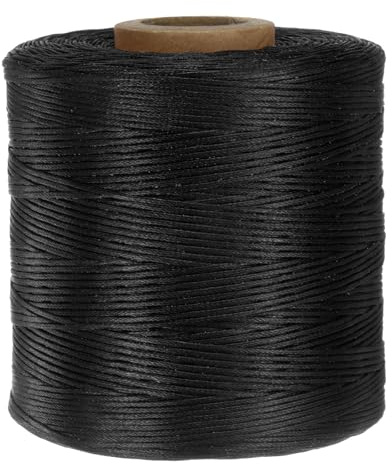 QUARKZMAN 300D 1,2 mm Flaches Gewachstes Garn 500m Polyester Leder Nähen Gewachstes Faden Hand Nähen Gewachstes Seil für Leder Nähen Buchbinden DIY Handwerk Schwarz