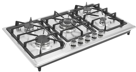 banborba Gaskochfeld 5 Flammen, Einbau-Gaskocher für Erdgas und LPG, Edelstahl Gasherd mit automatischem Flammenschutz, Gas-Herdplatte für Haushalten oder Restaurants, Elektronische Impulszündung