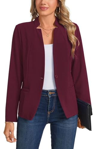 YOUNIFIZ Blazer für Damen, lässig, langärmelig, Knopfleiste vorne, für Arbeit und Büro, Blazer mit Taschen, 2025, S-2XL, 97_wine red, L