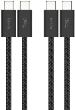 Belkin USB C to USB C Cable 2-Pack, 3.3ft, 60W - Type C Charger, iPhone Charger Cord, Soft, Braided, Flexible for iPhone 17, Galaxy S25, Pixel 10, Airpods, iPad Pro & More, Travel Essentials - Black