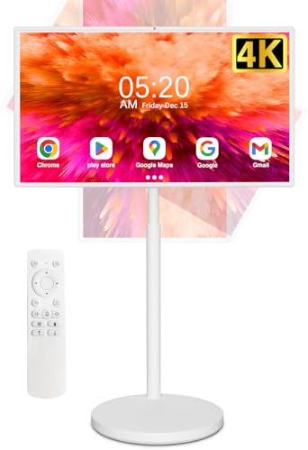 yezrow Wireless Portable TV on Wheels, 1080p Portable Touch Screen Monitor, 8G+128GB, Android 13 (Support Google Play Store), Built-in Battery(5-8H), Full Swivel Rotation, Remote Control (32 inches)