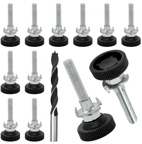 MISIQIMA 12 patas ajustables para muebles, M8 x 50 mm, altura ajustable con contratuerca, tuercas de impacto y brocas de metal, patas niveladoras para muebles de madera