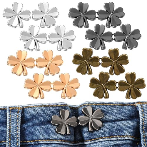 YBEATY 8 Pcs Pant Waist Tightener Jean Buttons Pins Adjustable Button Pin No Need to Sew Detachable Button Pins Decorative Waist Buckles Instant Tightener for Loose Jeans Pants Skirts