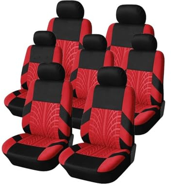 Fundas de Asiento Fundas Universales Para Asientos Coche Con Estampado Neumáticos, Protector Asiento Coche 7 Plazas Para Coche, Camión O Furgoneta Fundas para asientos(7pcs-red)
