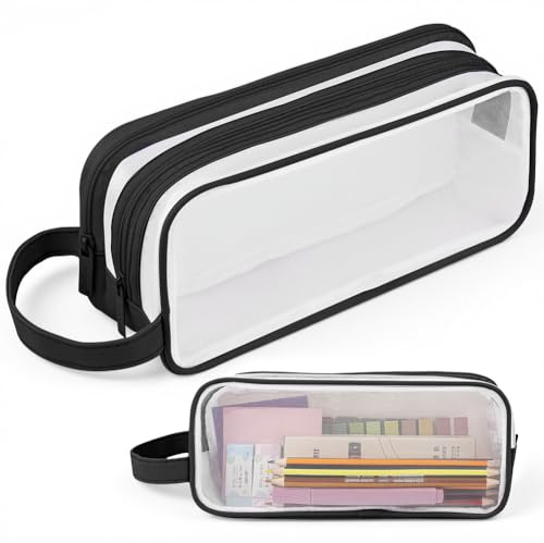 APXEL Clear Mesh Pencil Case Black, 2 Compartment Pen Bag