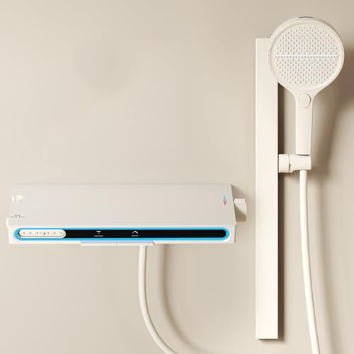 XJTNLB Grifo Bañera Cascada Leche Blanca Grifo de Ducha de Pared con Barra Ducha Pared Grifos Bañera con Indicador de Temperatura