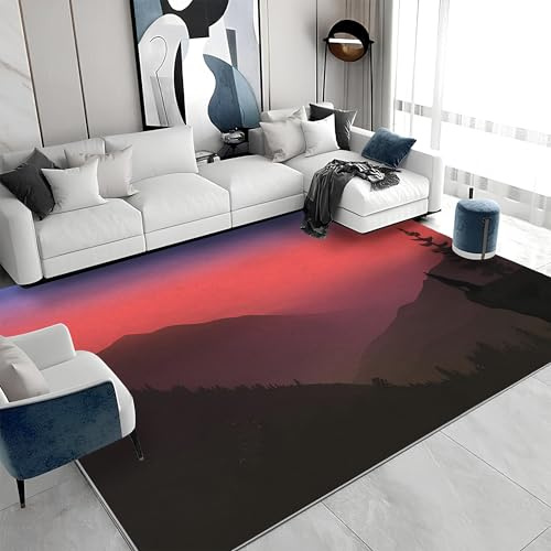 buyluhn Waschbarer Kurzflor-Teppich 140x200, Natürliche Landschaft Teppich, Abstrakt Dünn Saugfähig Für Wohnzimmer Schlafzimmer Jugendzimmer Jungen Mädchen Oder Als Bettvorleger QT20