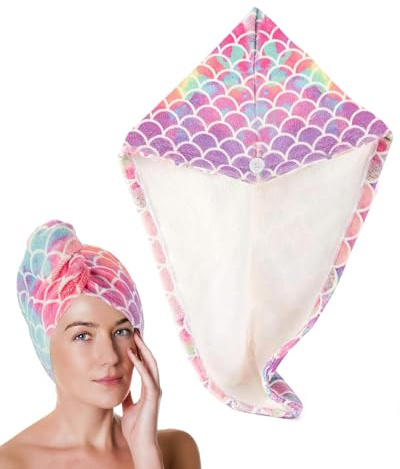 SOVYTH 1 pezzo Grande Asciugamano Capelli Microfibra 65 x 25 cm, Turbante Asciugacapelli per Capelli Lunghi Spessi Ricci, Super Assorbente Turbante per Capelli Anti-Crespo con Fascia Elastica