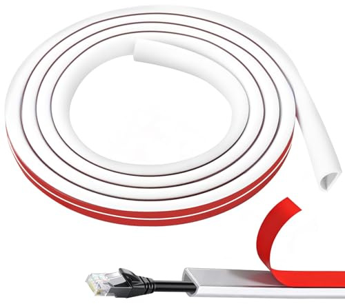 2M Cable Trunking, Flexible Wire Covers Hider Self Adhesive Cable Cover | Hide Wires on Walls, TV Cable Covers Hider Flame Retardant for Home and Office-White, 14mm (W) x8mm (H) x2m Lengths