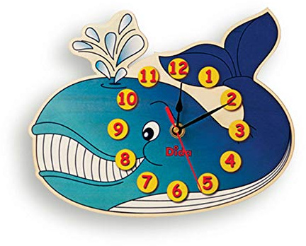 Dida - Balena, Orologio da Parete per Bambini con Animali in Legno, Arreda e Rallegra la Cameretta dei Bimbi e ogni Ambiente della Casa, Prodotto Made in Italy