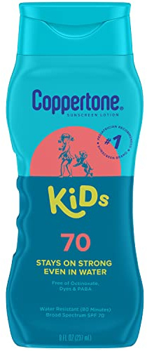 Coppertone Kids Sunscreen Lotion SPF 70, Water Resistant Sunscreen for Kids, 8 Fl Oz Bottle