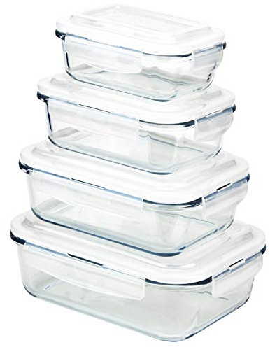 Grizzly Frischhaltedosen Glas 4 er Set rechteckig Vorratsdosen mit Deckel