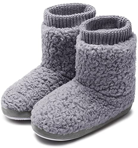 MIXIN Hausschuhe Damen Hüttenstiefel Rutschfest Winter Frauen Pantoffeln für Indoor Outdoor Grau EU 36-37