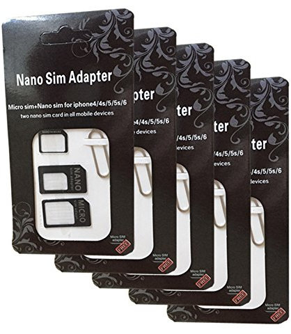 DZYDZR 5-Pack 4 in 1 Sim Card Adapter Kit - Nano to Micro, Nano to Standard, Micro to Standard with SIM Extractor for Smartphone