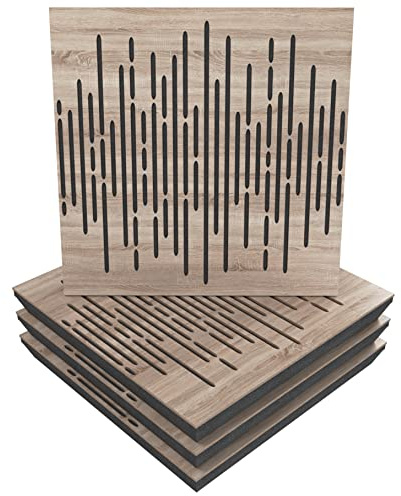 (4 Pack) Sound Absorption-Diffuse Acoustic Panel «Wave» for rec.studio | Wood laminated: (Sonoma)
