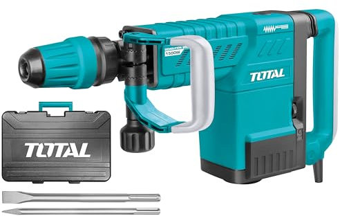 TOTAL - Marteau-Piqueur Électrique - 1500W - 1900 Impacts/min - Système Anti-Vibration et SDS max - Force de 25 J d'Impact - Inclut 2 Ciseaux et Malette