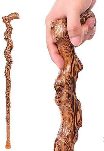 SGSG Cane, Holzkrücke mit unterstützendem gebogenem Griff Geschenk Exquisite Schnitzerei, als Geschenk Spazierstöcke, modisch stabil stabil, für Männer und Frauen