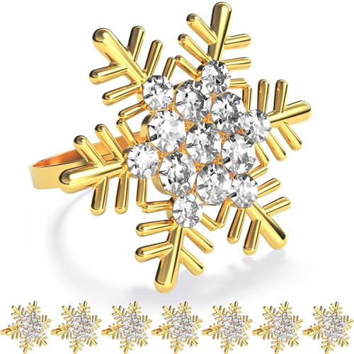 ZeeDix 8 Stück Gold Serviettenringe Weihnachten Schneeflocken - Serviettenringen für die Festtafel, Weihnachtsdeko, Hochzeit, Feiern, Bankett und Küche