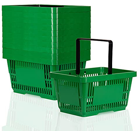 Aigentlich Einkaufskorb Kunststoffkorb 22L, 10er Set, Grün | 10 Körbe Tragekorb Plastikkorb Shopping-Basket mit 1 Tragebügel lebensmittelgeeignet stapelbar stabil bis zu 30kg belastbar