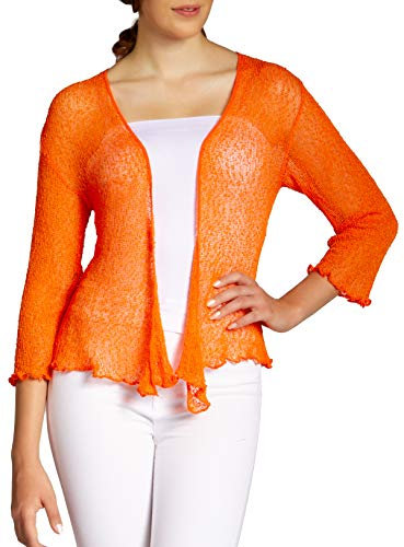Caspar STJ022 leichte Damen Sommer Strickjacke mit 3/4 Arm, Farbe:orange, Größe:Einheitsgröße (36 bis 40)