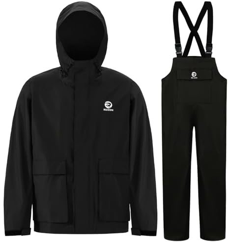 Rizzon Sailing Jacket with Bib Pants Overall Waterproof for Men Women Fishing Rain Suits Coastal(Black,Large)