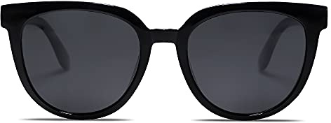 SOJOS Trendy Cat Eye Round Polarized Sunglasses for Women Fashion UV Protection Sunnies Sunglasses SJ2175, Black Frame/Grey Lens