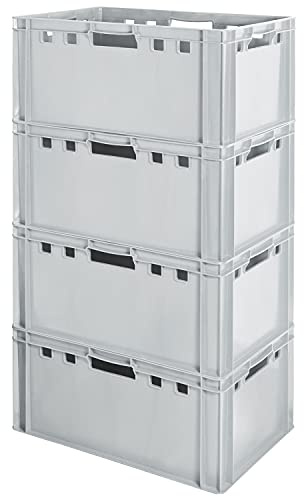 4 Stück E3 Fleischkiste Kiste Eurobox Lebensmittelecht Metzgerkiste Box Aufbewahrungsbox Kunststoff Wanne Plastik Stapelbar Lagerkiste 60 x 40 Grau Kingpower