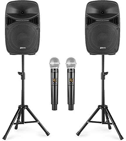 Vonyx VPS102A Professional Karaoke Setup with Wireless Mics & Stands - Complete Speaker System for Bars, Pub Karaoke Machine and Home Entertainment
